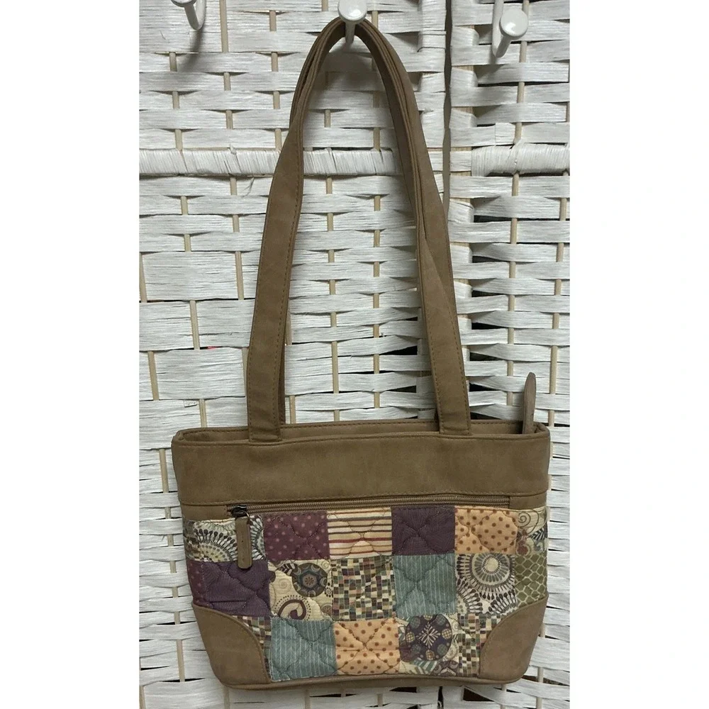 Donna Sharp Patchwork Quilted Satchel Tote Bag, Zip Closure, Lined, Pockets